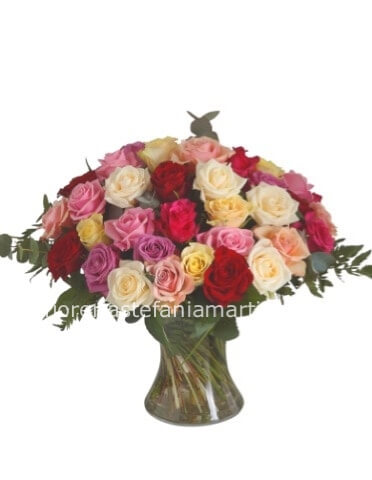 Bouquet  con 15 rose colori misti bocciolo grande